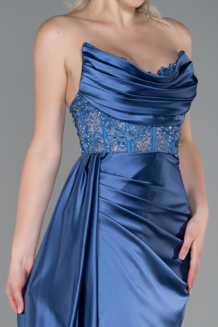 Robe De Soirée Satin Longue Indigo ABU2127