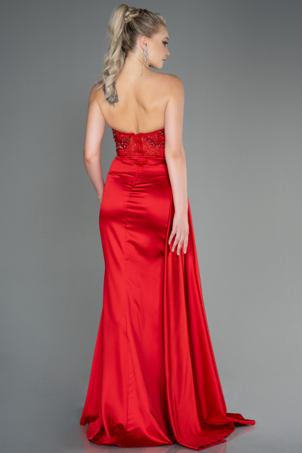 Robe de Soirée Longue Satin Rouge ABU2127