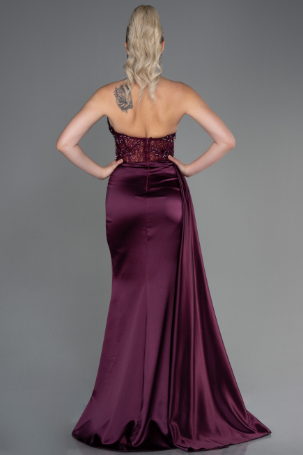 Robe De Soirée Satin Longue Couleur Cerise ABU2127