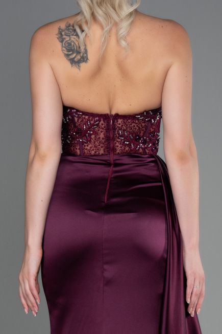Robe De Soirée Satin Longue Couleur Cerise ABU2127