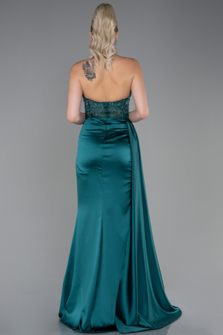 Robe de Soirée Longue Satin Émeraude ABU2127