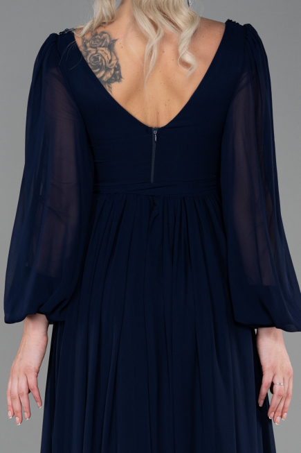 Robe de Soirée Longue Mousseline Bleu Marine ABU3243