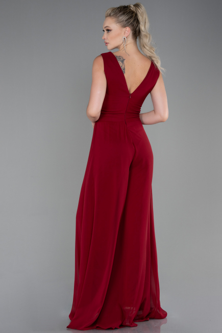 Robe De Cérémonie Mousseline Rouge Bordeaux ABT075