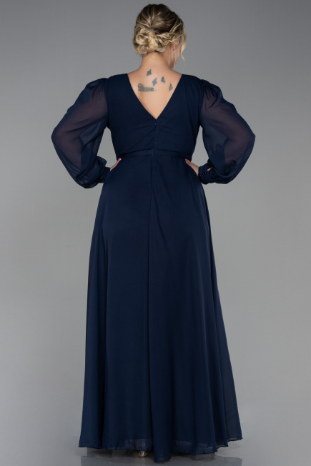 Robe de Soirée Grande Taille Longue Mousseline Bleu Marine ABU3254