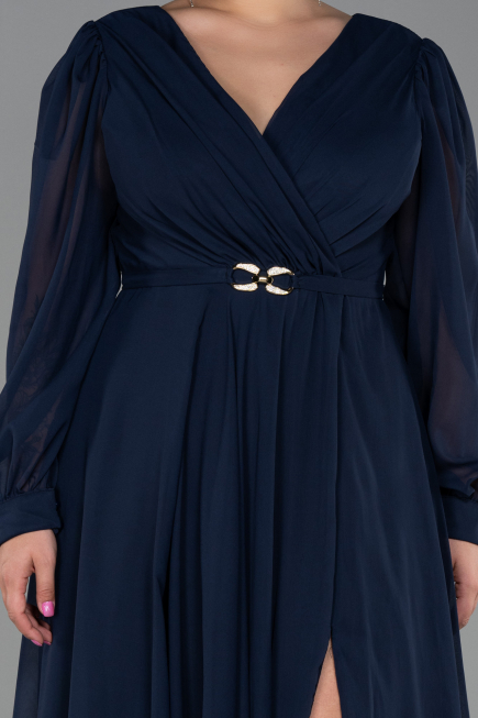 Robe de Soirée Grande Taille Longue Mousseline Bleu Marine ABU3254