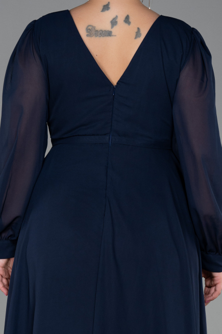 Robe de Soirée Grande Taille Longue Mousseline Bleu Marine ABU3254