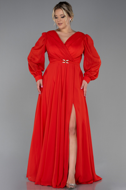 Robe de Soirée Grande Taille Longue Mousseline Fleur de Grenade ABU3254