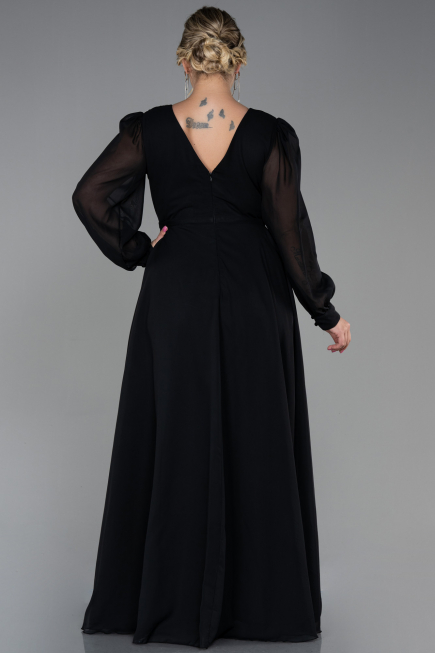 Robe de Soirée Grande Taille Longue Mousseline Noir ABU3254