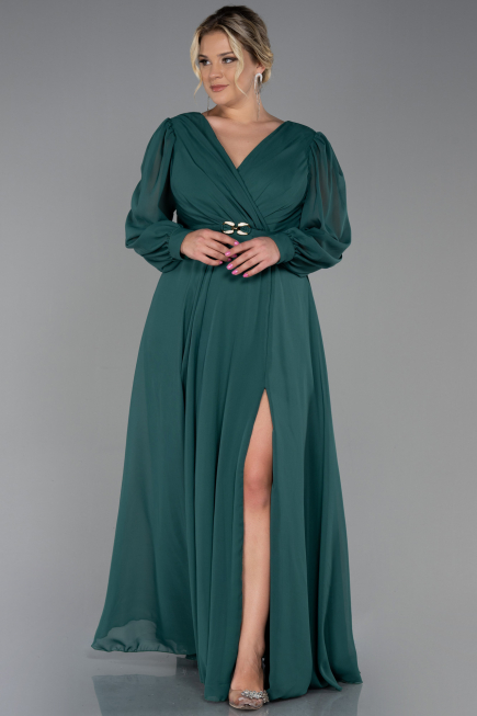 Robe de Soirée Grande Taille Longue Mousseline Émeraude ABU3254