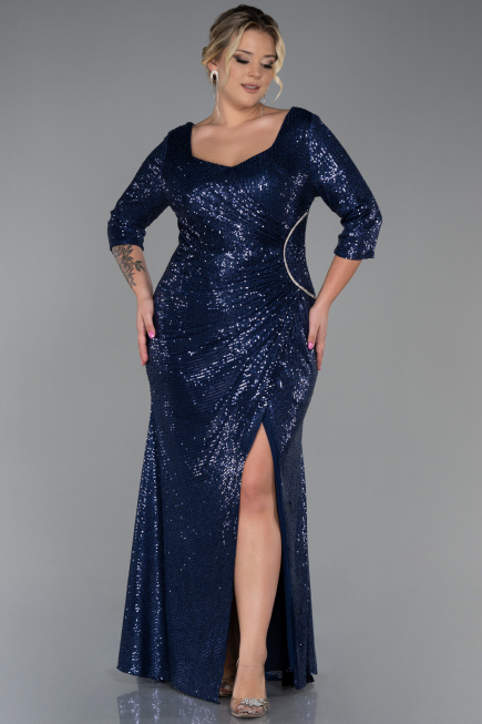 Robe Grande Taille Longue Squameuse Bleu Marine ABU3258