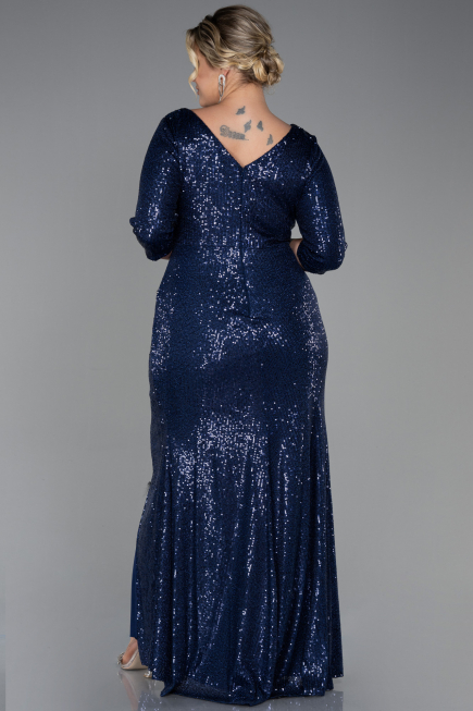 Robe Grande Taille Longue Squameuse Bleu Marine ABU3258