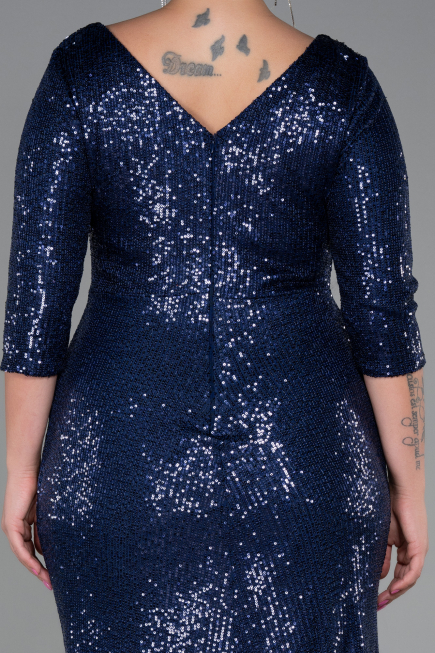 Robe Grande Taille Longue Squameuse Bleu Marine ABU3258