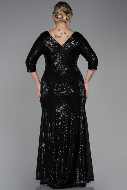 Robe Grande Taille Longue Squameuse Noir ABU3258