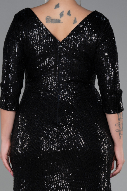 Robe Grande Taille Longue Squameuse Noir ABU3258