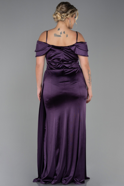 Robe Grande Taille Satin Longue Violet Foncé ABU2855
