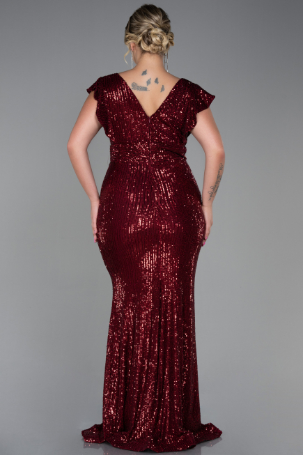 Robe Grande Taille Longue Rouge Bordeaux ABU1045