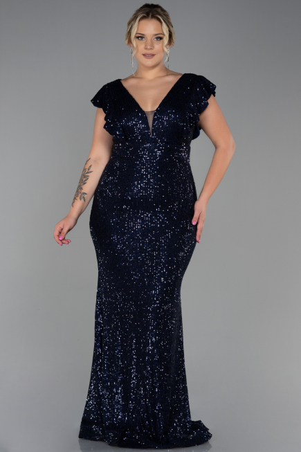 Robe Grande Taille Longue Bleu Marine ABU1045