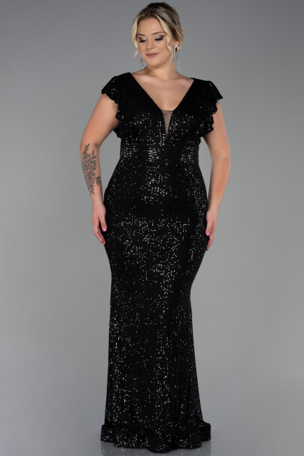 Robe Grande Taille Longue Noir ABU1045