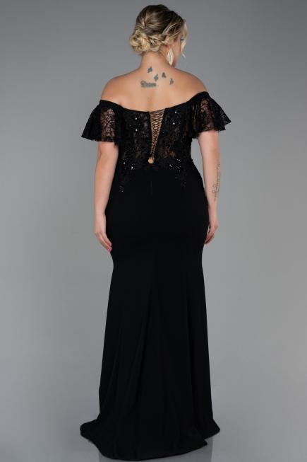 Robe de Soirée Grande Taille Longue Dantelle Noir ABU2571