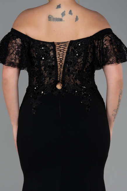 Robe de Soirée Grande Taille Longue Dantelle Noir ABU2571
