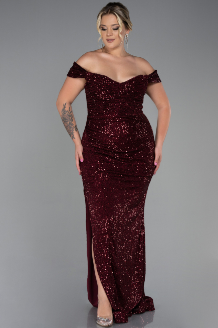 Robe Grande Taille Longue Squameuse Rouge Bordeaux ABU3203
