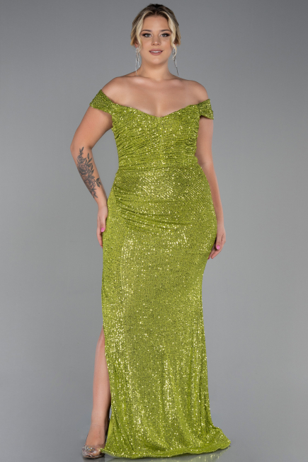 Robe Grande Taille Longue Squameuse Pistache vert ABU3203