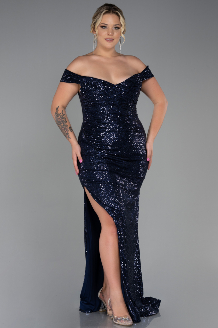 Robe Grande Taille Longue Squameuse Bleu Marine ABU3203