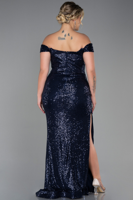 Robe Grande Taille Longue Squameuse Bleu Marine ABU3203