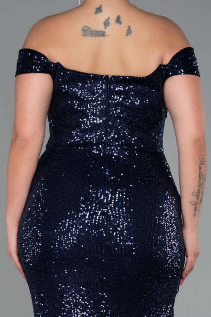 Robe Grande Taille Longue Squameuse Bleu Marine ABU3203