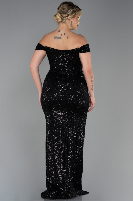 Robe Grande Taille Longue Squameuse Noir ABU3203