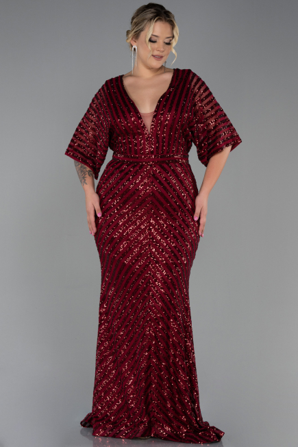 Robe de Soirée Grande Taille Longue Rouge Bordeaux ABU900