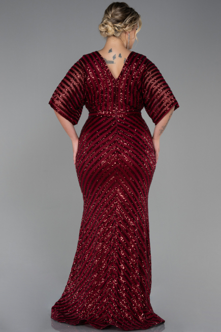 Robe de Soirée Grande Taille Longue Rouge Bordeaux ABU900