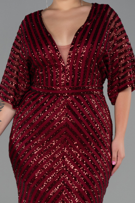 Robe de Soirée Grande Taille Longue Rouge Bordeaux ABU900