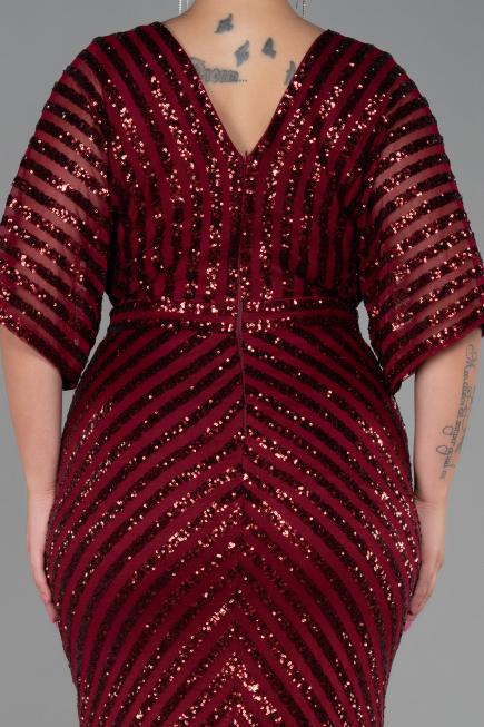 Robe de Soirée Grande Taille Longue Rouge Bordeaux ABU900