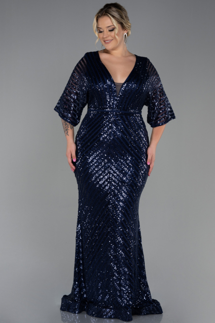 Robe de Soirée Grande Taille Longue Bleu Marine ABU900