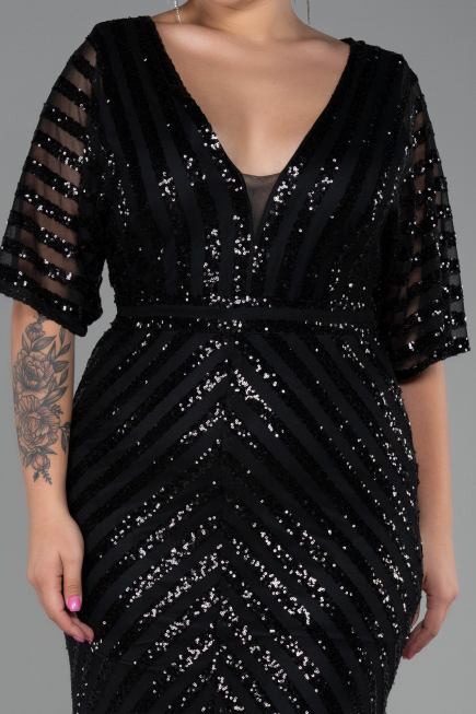 Robe de Soirée Grande Taille Longue Noir ABU900