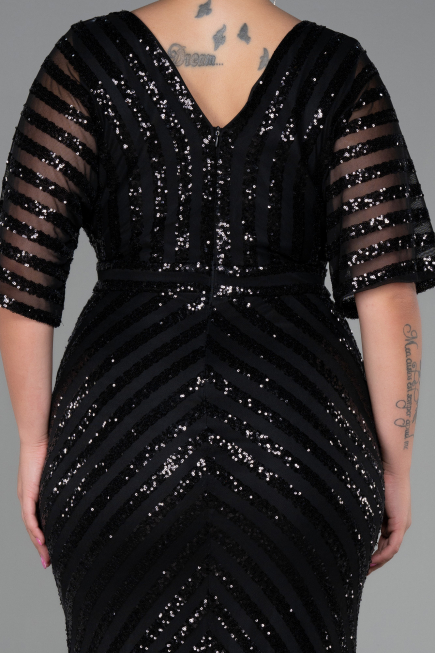 Robe de Soirée Grande Taille Longue Noir ABU900