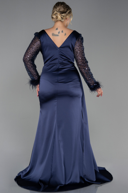 Robe Grande Taille Longue Bleu Marine ABU3237
