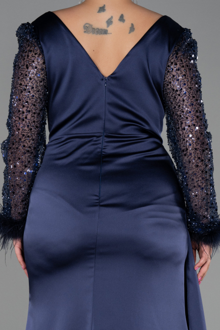 Robe Grande Taille Longue Bleu Marine ABU3237