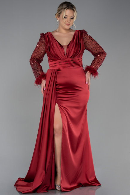 Robe Grande Taille Longue Rouge Bordeaux ABU3237
