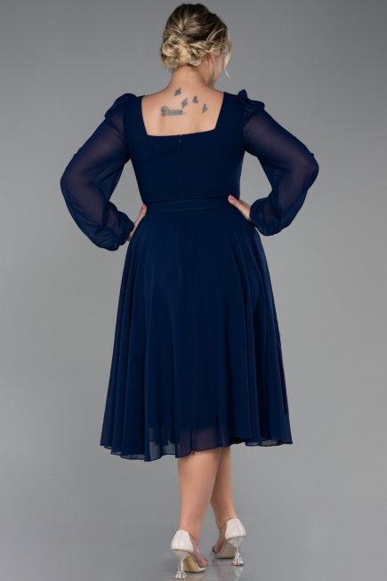 Robe Grande Taille Mousseline Midi Bleu Marine ABK1753