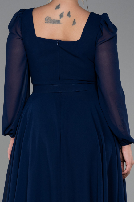 Robe Grande Taille Mousseline Midi Bleu Marine ABK1753