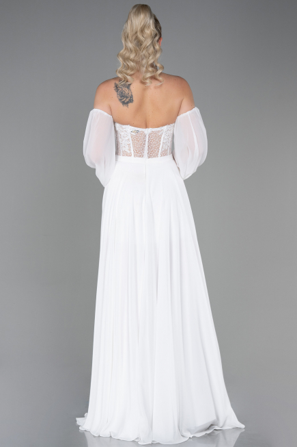 Robe de Soirée Longue Mousseline Blanc ABU3265