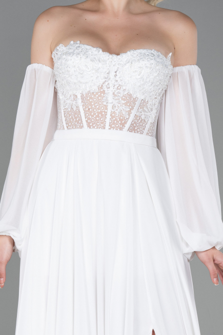 Robe de Soirée Longue Mousseline Blanc ABU3265