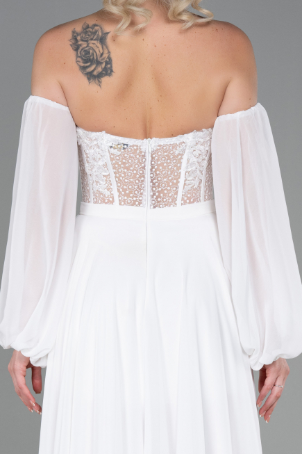 Robe de Soirée Longue Mousseline Blanc ABU3265