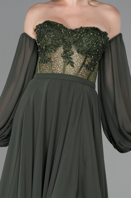 Robe de Soirée Longue Mousseline Kaki ABU3265