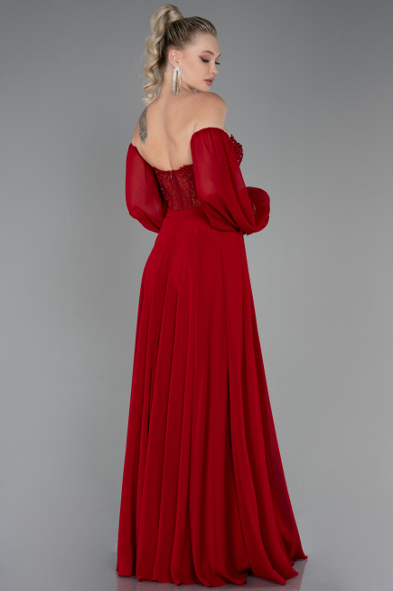Robe de Soirée Longue Mousseline Rouge ABU3265