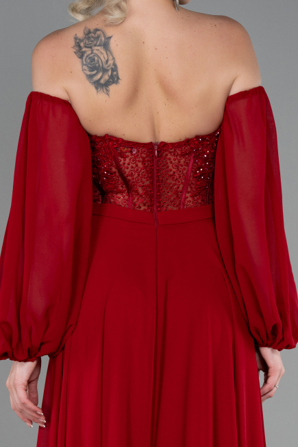Robe de Soirée Longue Mousseline Rouge ABU3265