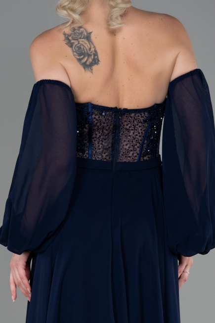 Robe de Soirée Longue Mousseline Bleu Marine ABU3265