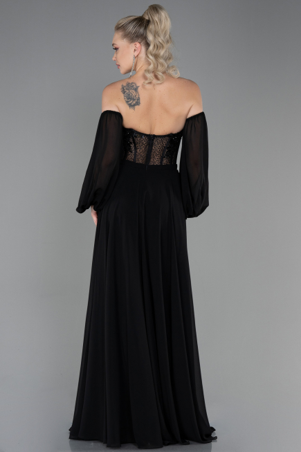 Robe de Soirée Longue Mousseline Noir ABU3265